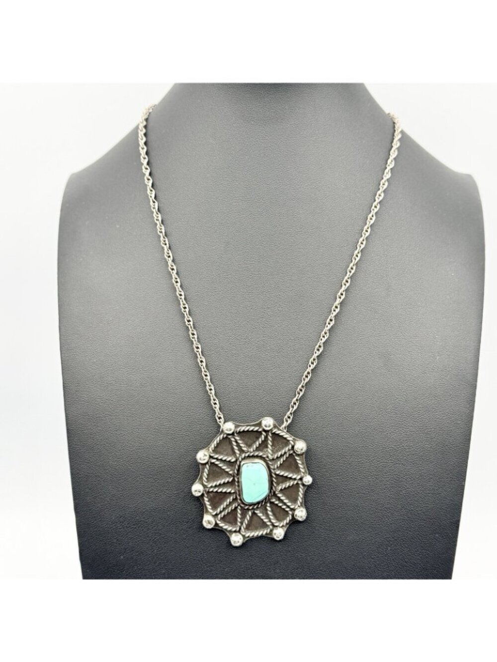 Southwestern Sterling Turquoise Spider Web Pendant Necklace Vintage 32g 28" - Picture 11 of 16